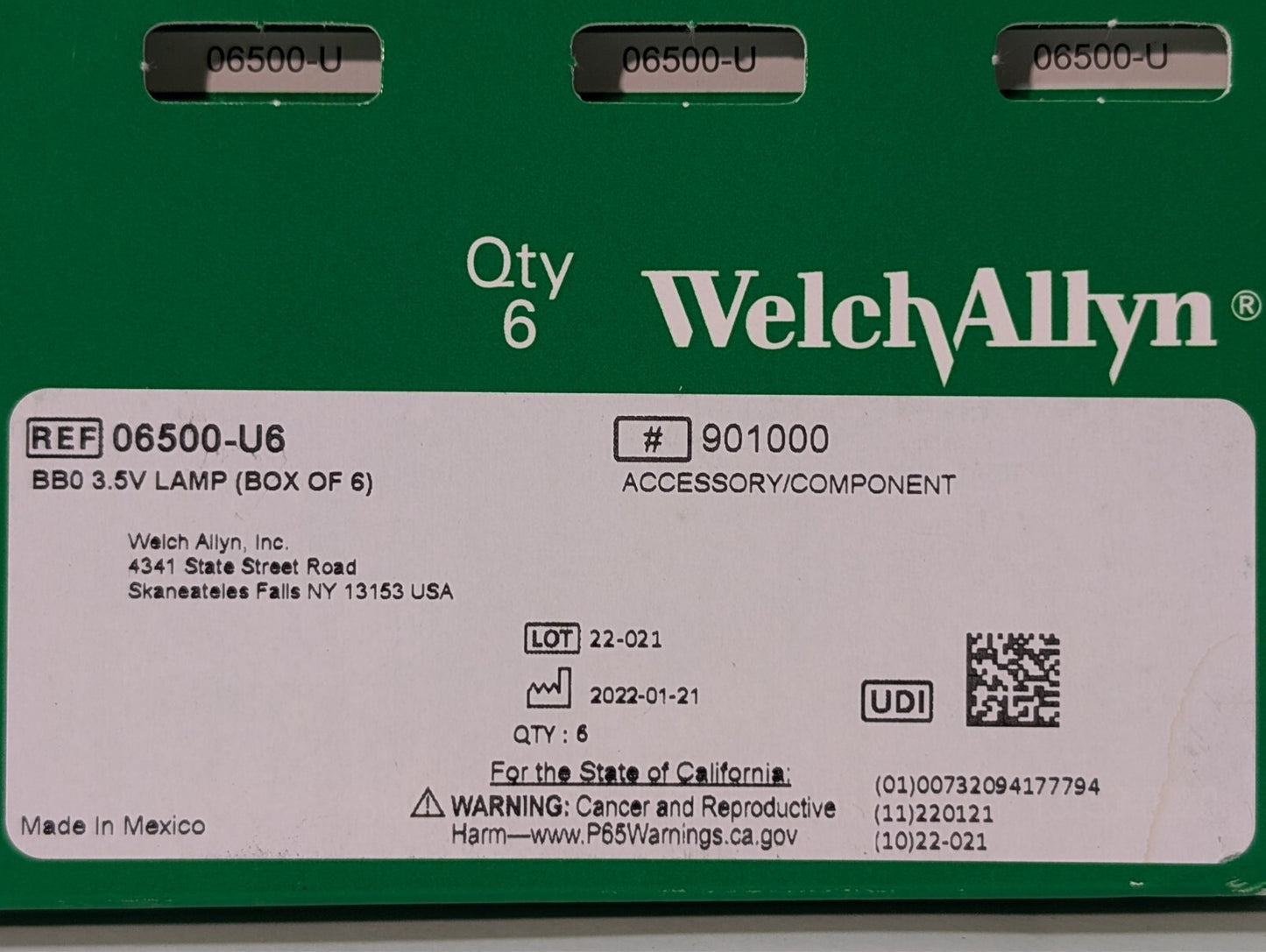 8 pcs Welch Allyn 06500-U6 Genuine OEM Replacement 3.5v Halogen Lamp