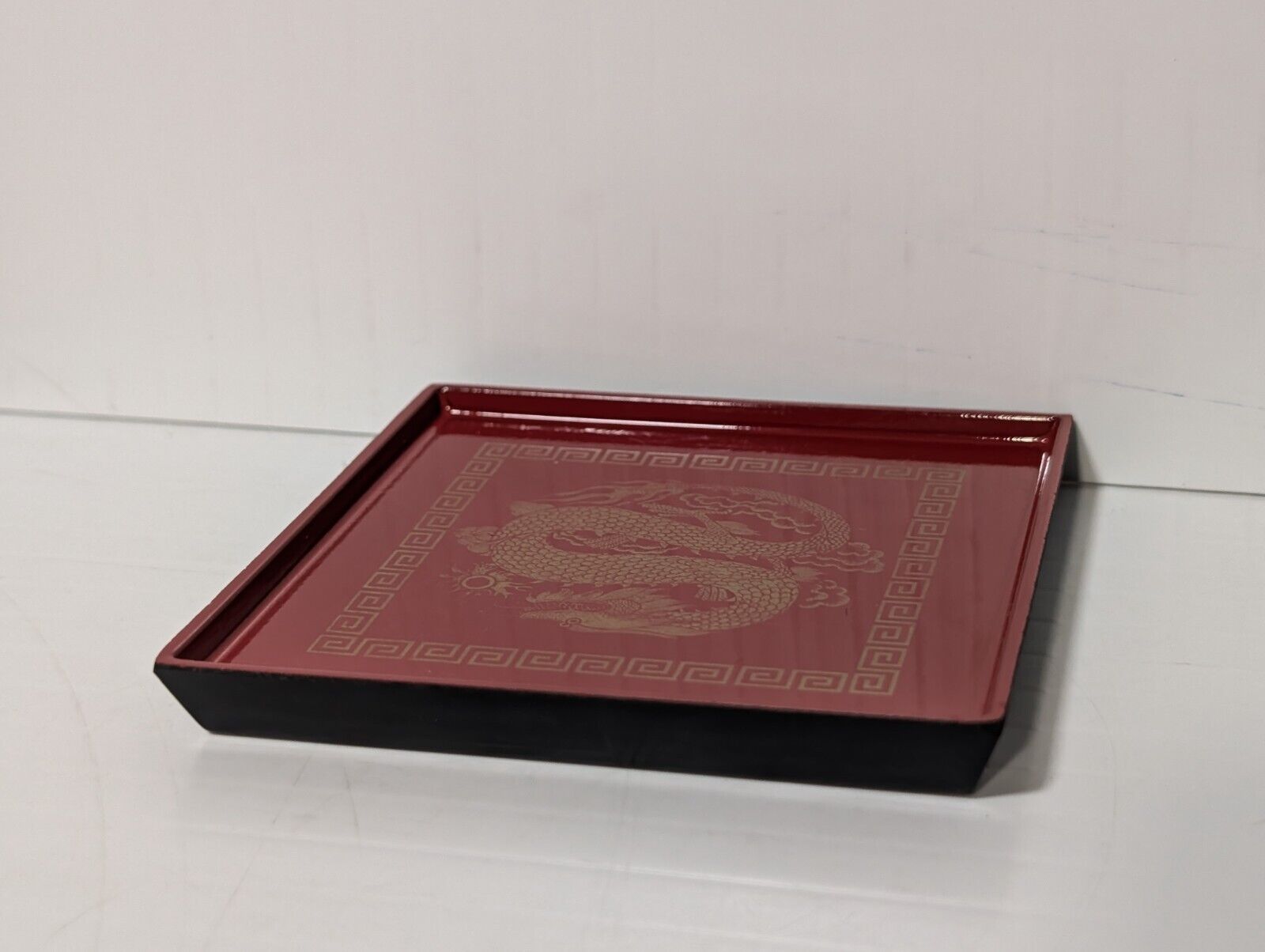 Vintage Japanese Otagiri Red and Gold Dragon Motif Lacquerware Coaster Set