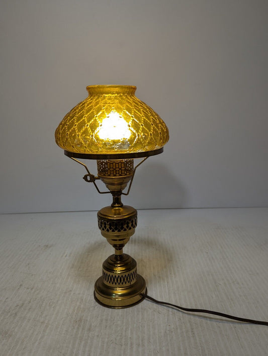 Vintage Amber Hurricane Resin Base Pressed Glass Diamond Table Lamp* - Free Ship