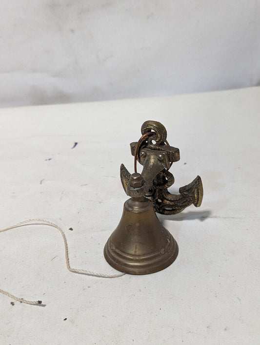Vintage Brass Ship Anchor Bell w/ Rope Lanyard.  3.5"H x 2" Dia.