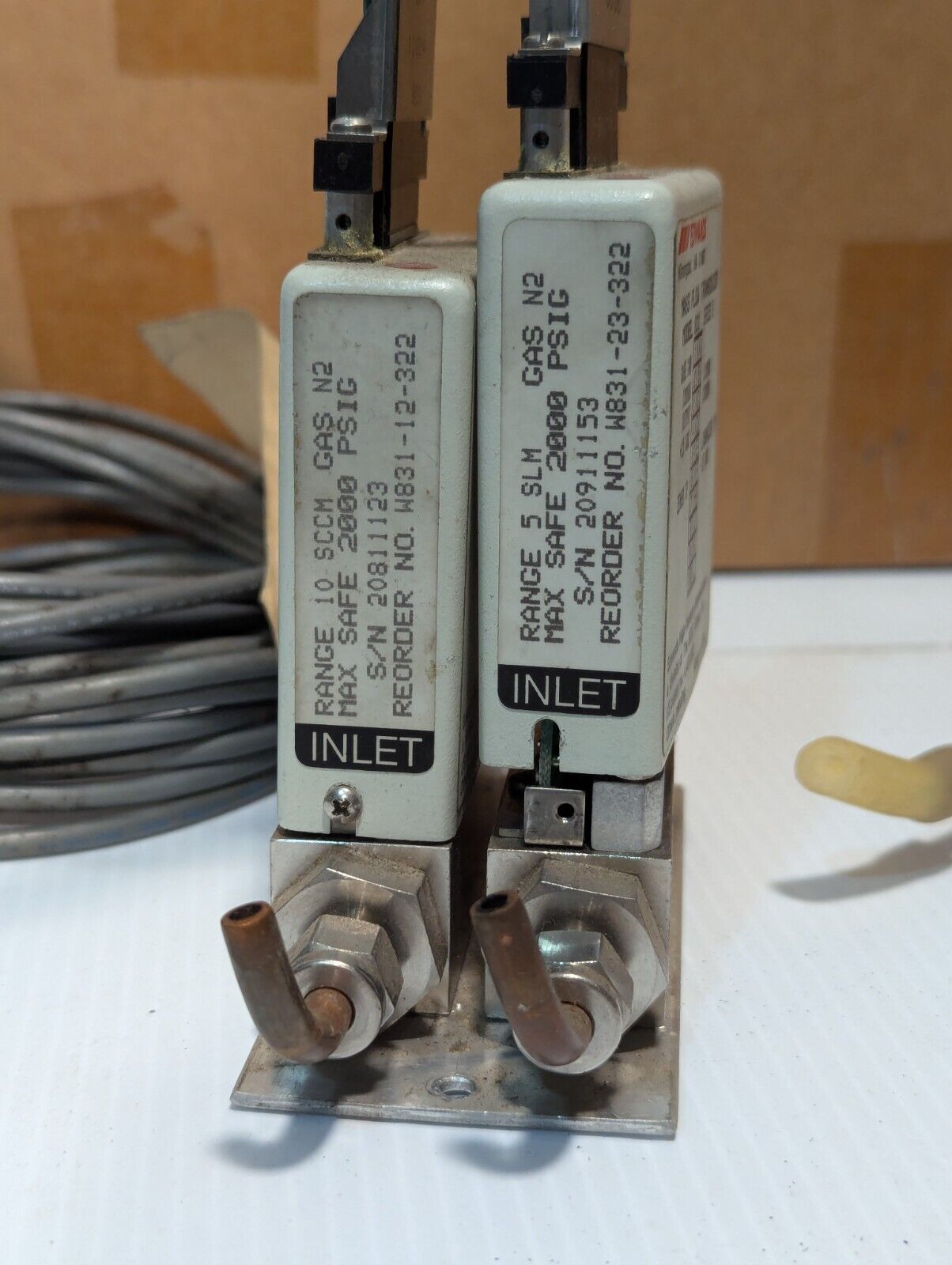Edwards 831 Mass Flow Transducer, in set of two units: 5 SLM and 10 SCCM range