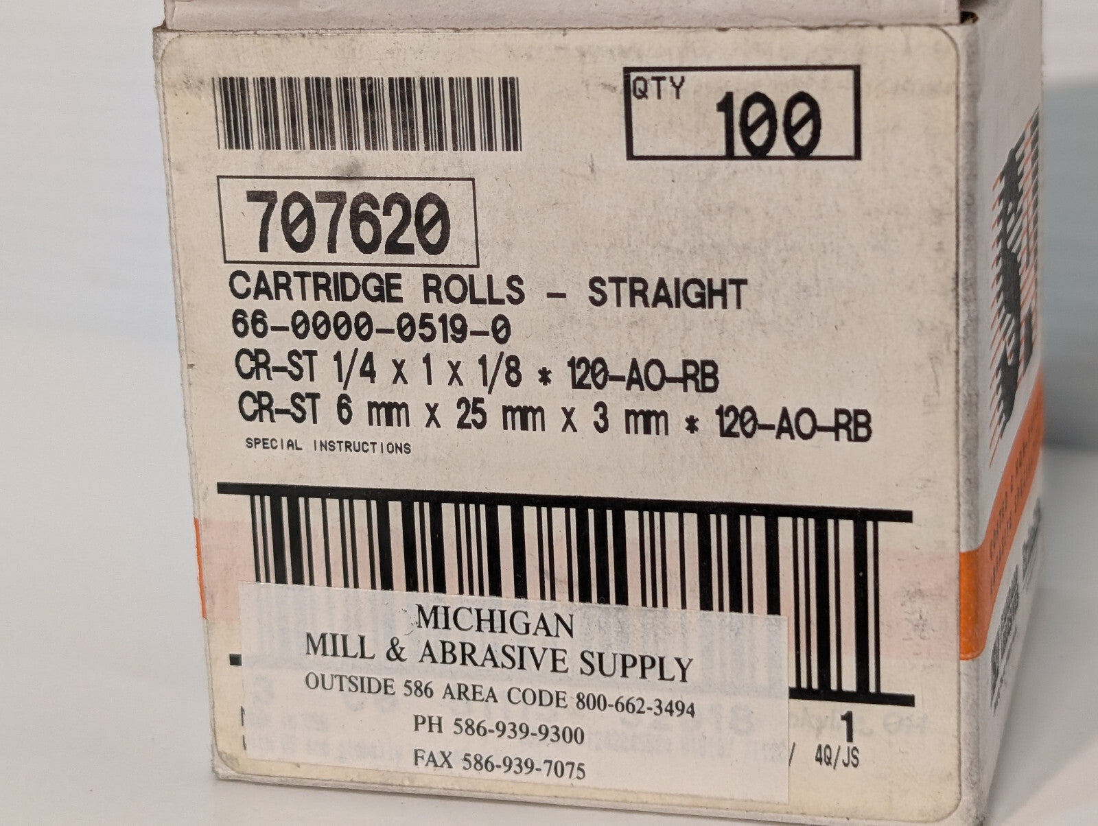 Standard Abrasives 707620 Straight Cartridge Rolls, 100 Count, 1/4x1x1/2, 120 AO