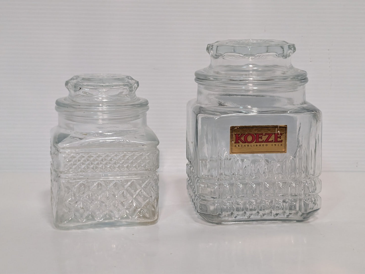 (2) Vintage Koeze Glass and KIG Canister Jars, Kitchen Storage as pictured