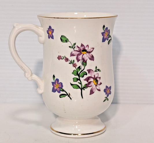 Vintage Royal Victoria Porcelain Pedestal Floral Mug Gold Coffee Tea Violets