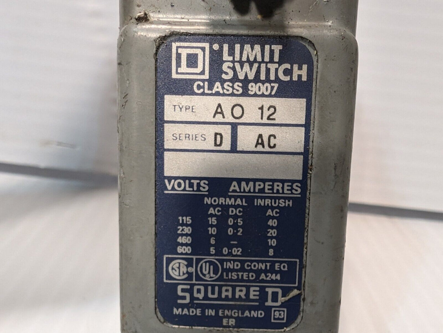 Square D, Class 9007, AO 12, AO12 Limit Switch + Returns, A012