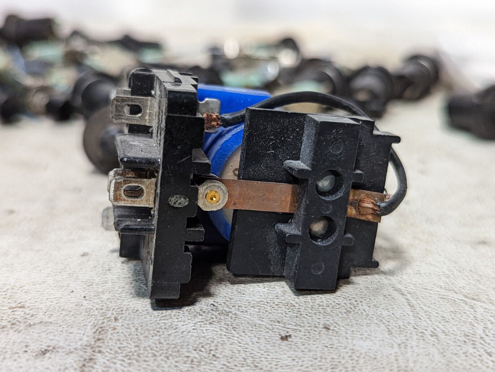 Lot of fuse holders, Micro Switch limit switches, small buttons, and relays