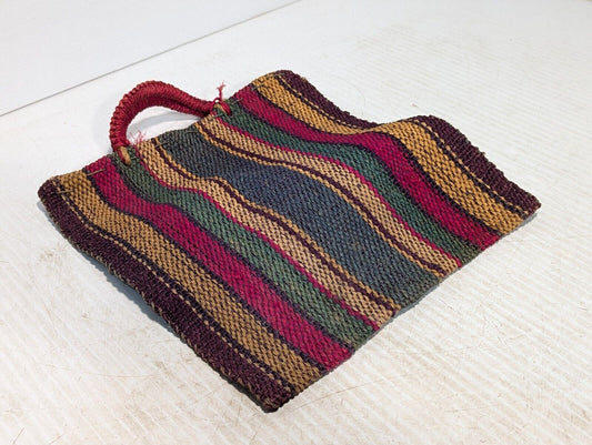 Vintage 1960's Mexican /Small Woven Raffia Beach Bag / Striped - Free Shipping