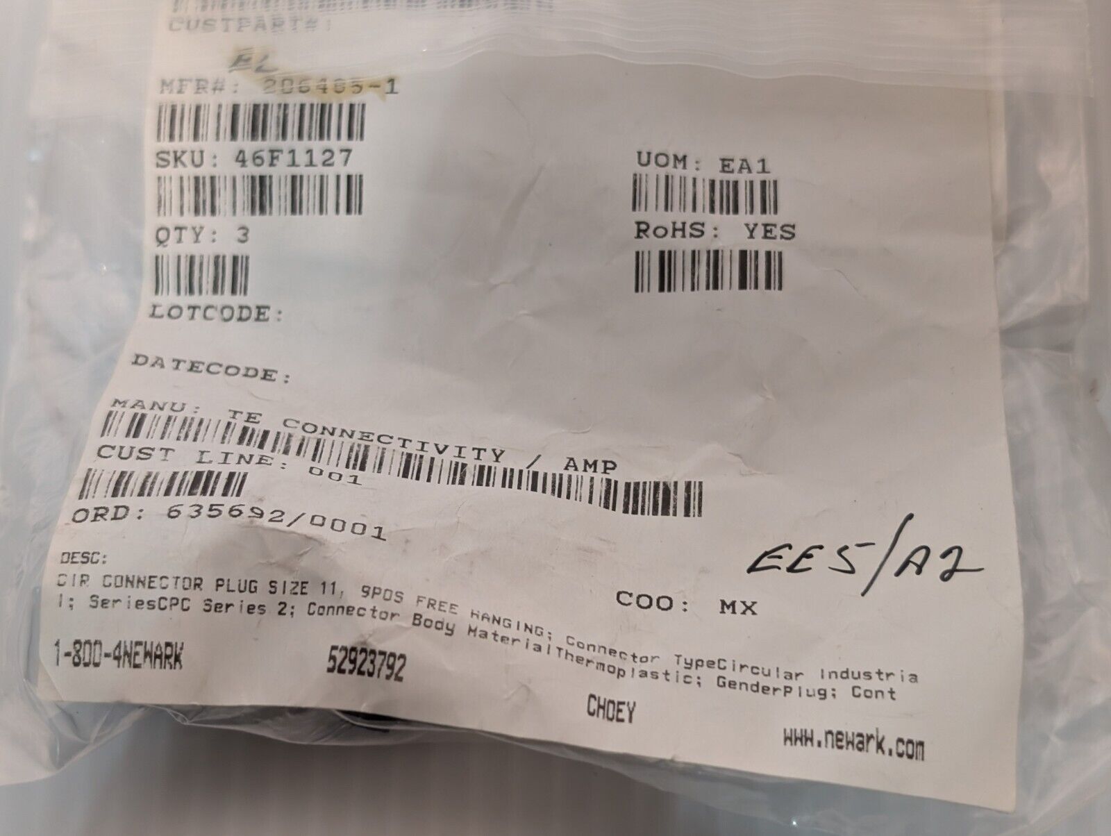 Lot of 3 TE 206358-5 Cable Clamp CPC Connector Kit Size 11 - Free Shipping