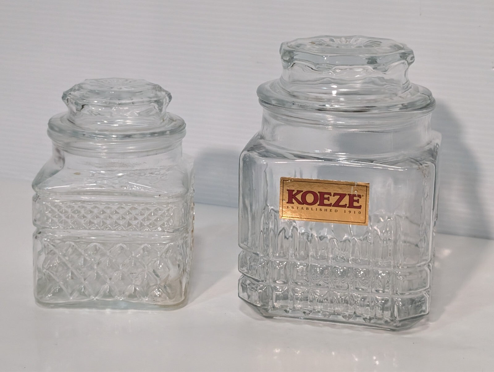 (2) Vintage Koeze Glass and KIG Canister Jars, Kitchen Storage as pictured