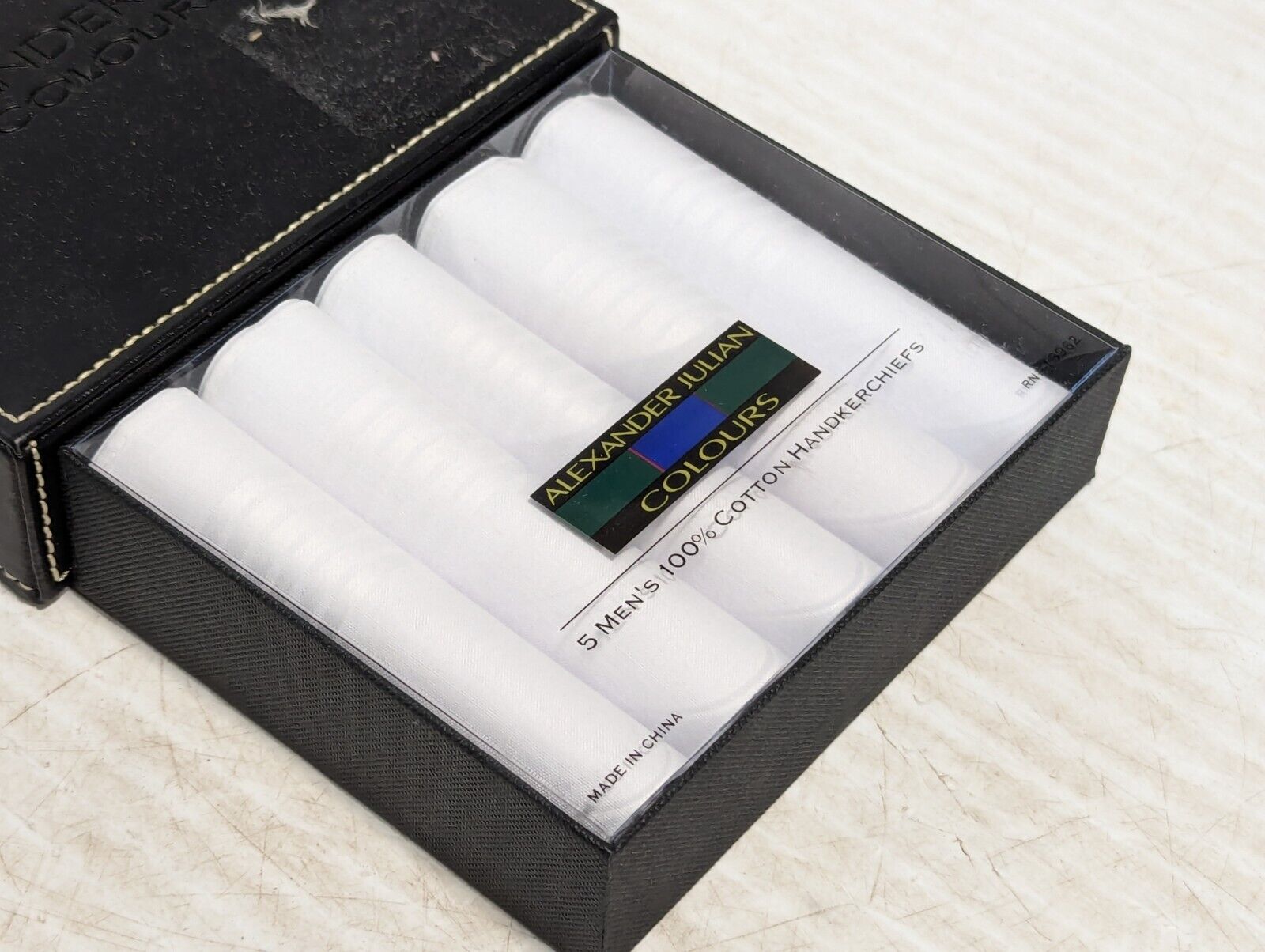 Vintage Alexander Julian Set of 5 White Handkerchiefs with box - Free Shipping