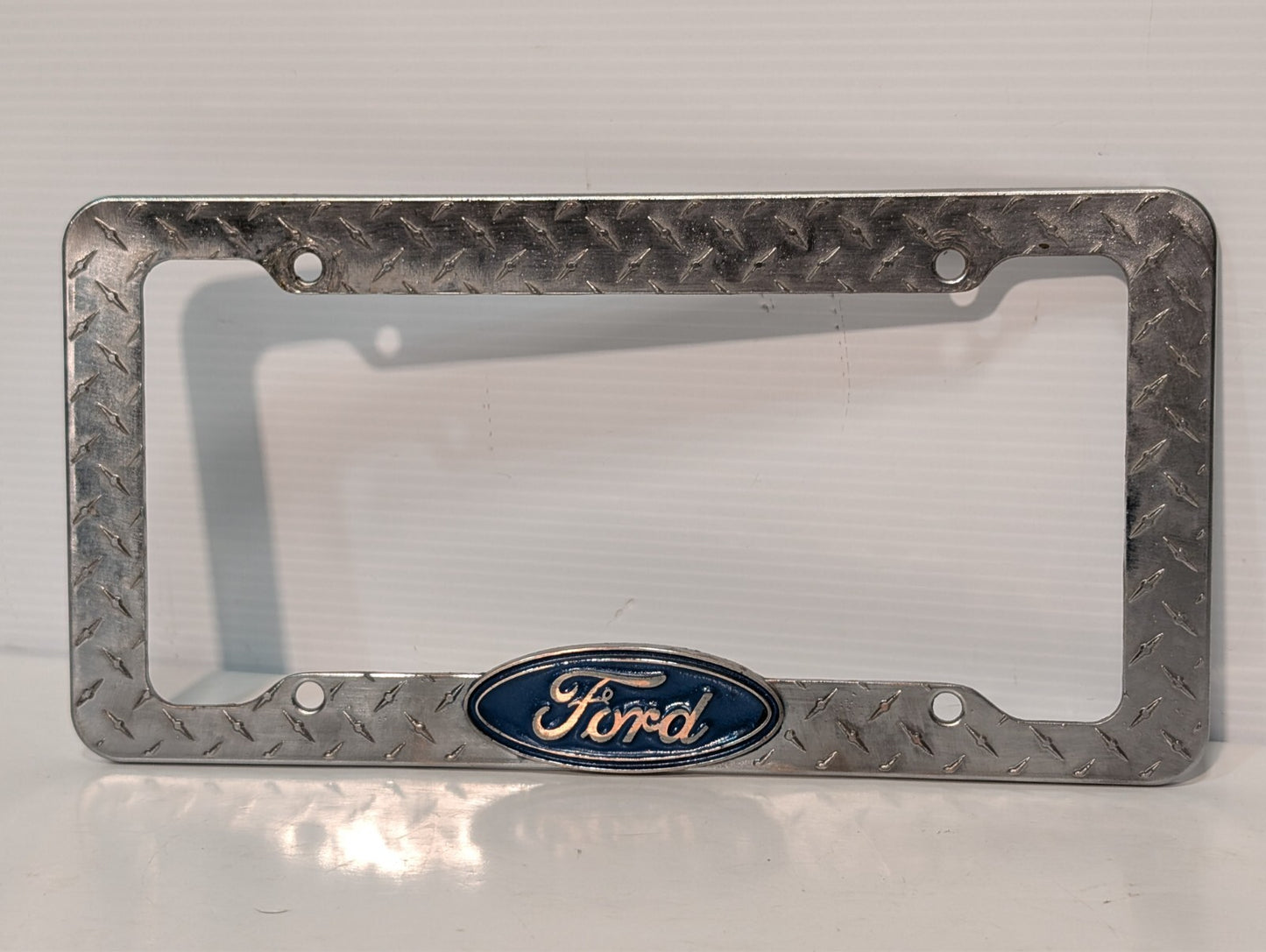 (2) Ford Metal Silver License Plate Frame Holder Metal Pattern Mustang GT Viper