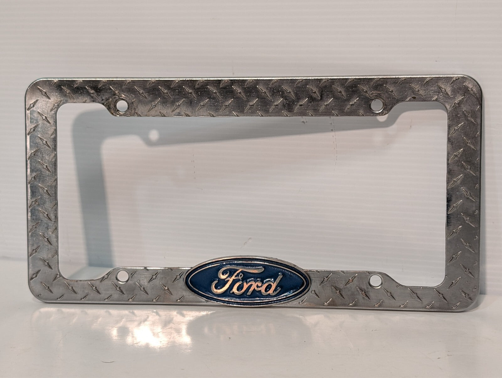 (2) Ford Metal Silver License Plate Frame Holder Metal Pattern Mustang GT Viper