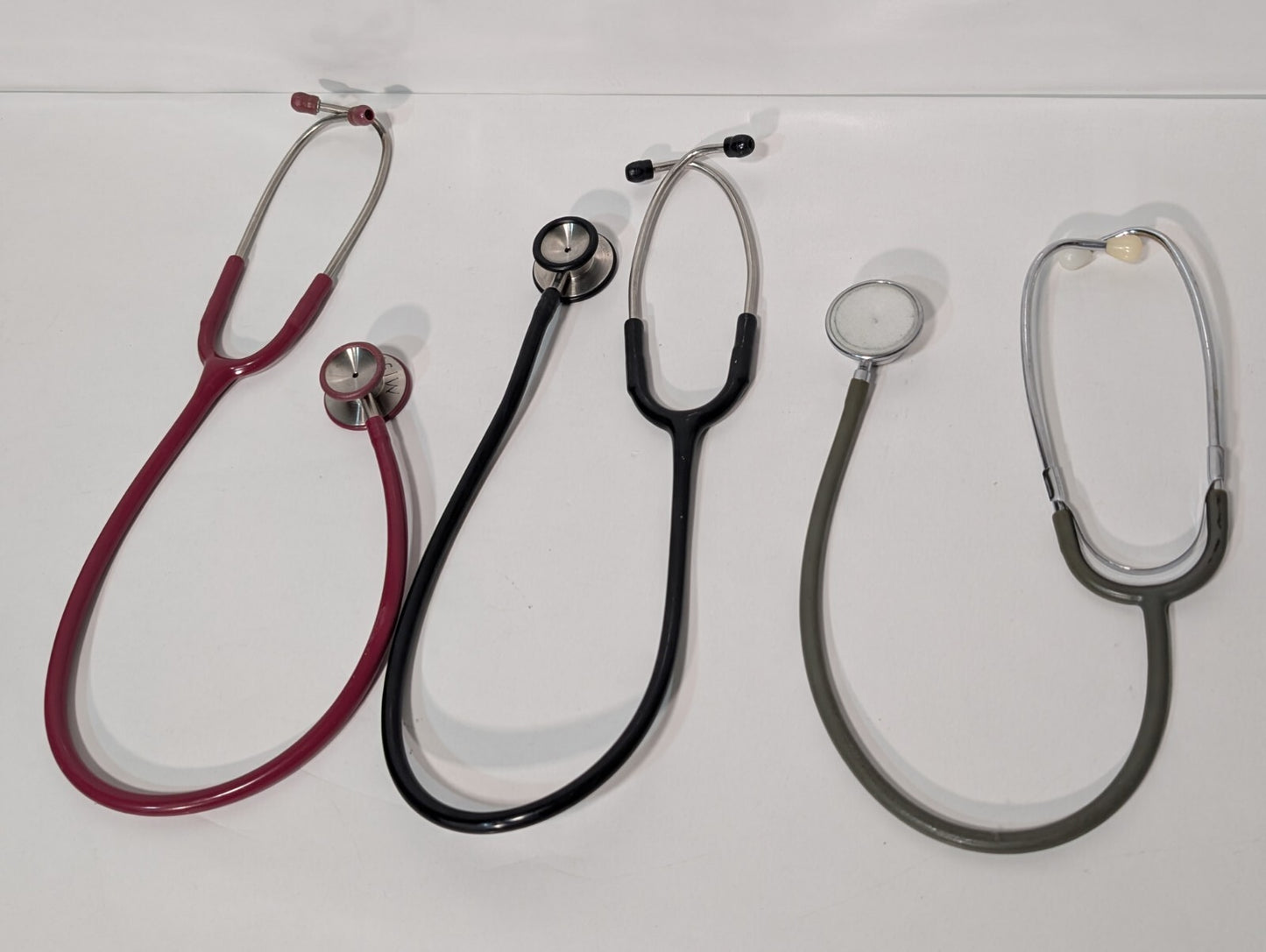 (3) ADC Adscope Stethoscopes, Assorted Colors Red Black Grey