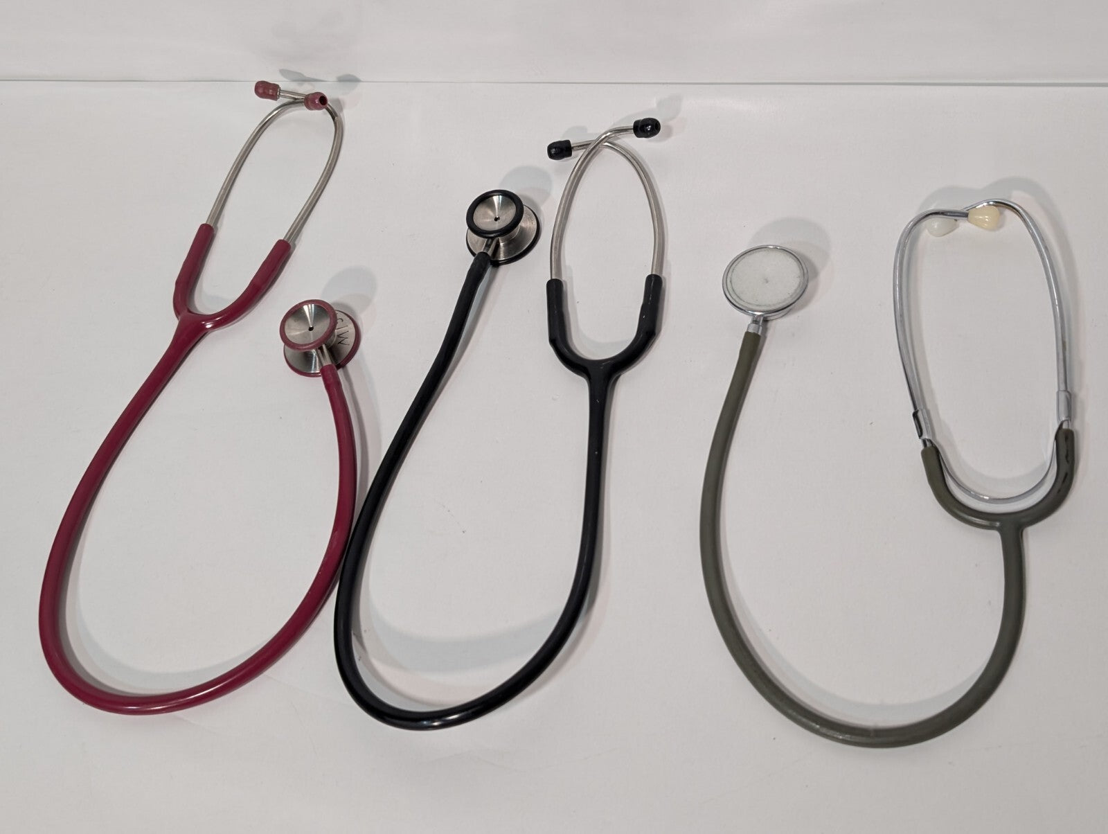 (3) ADC Adscope Stethoscopes, Assorted Colors Red Black Grey