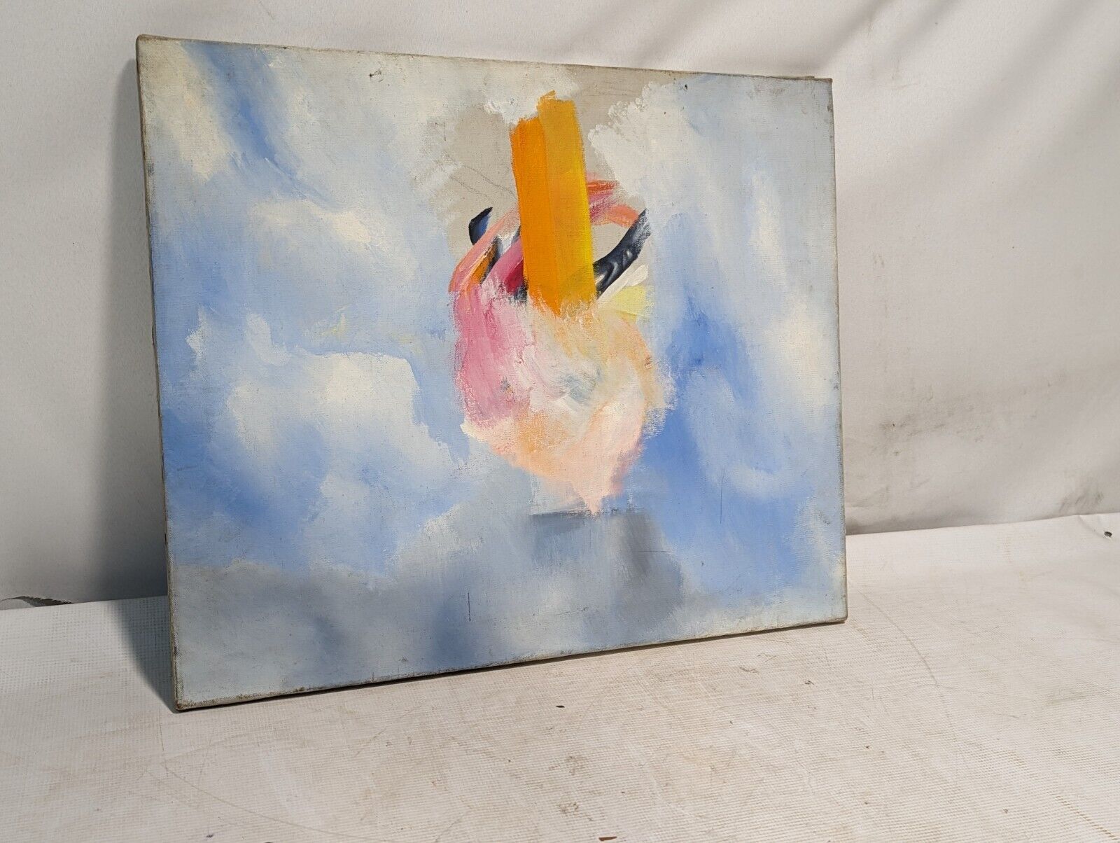 Freda Hunt bleeding pepper painting, August 1974, with abstract sky painting on