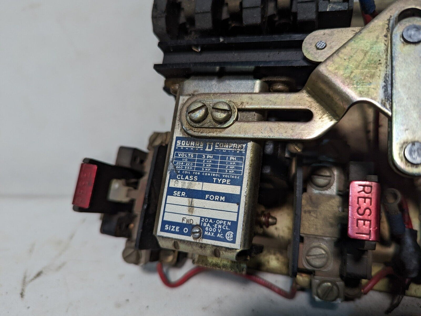 Square D 8736 starter, size 0, 20A open, 5HP for 3 phase, with 550/600VAC coil