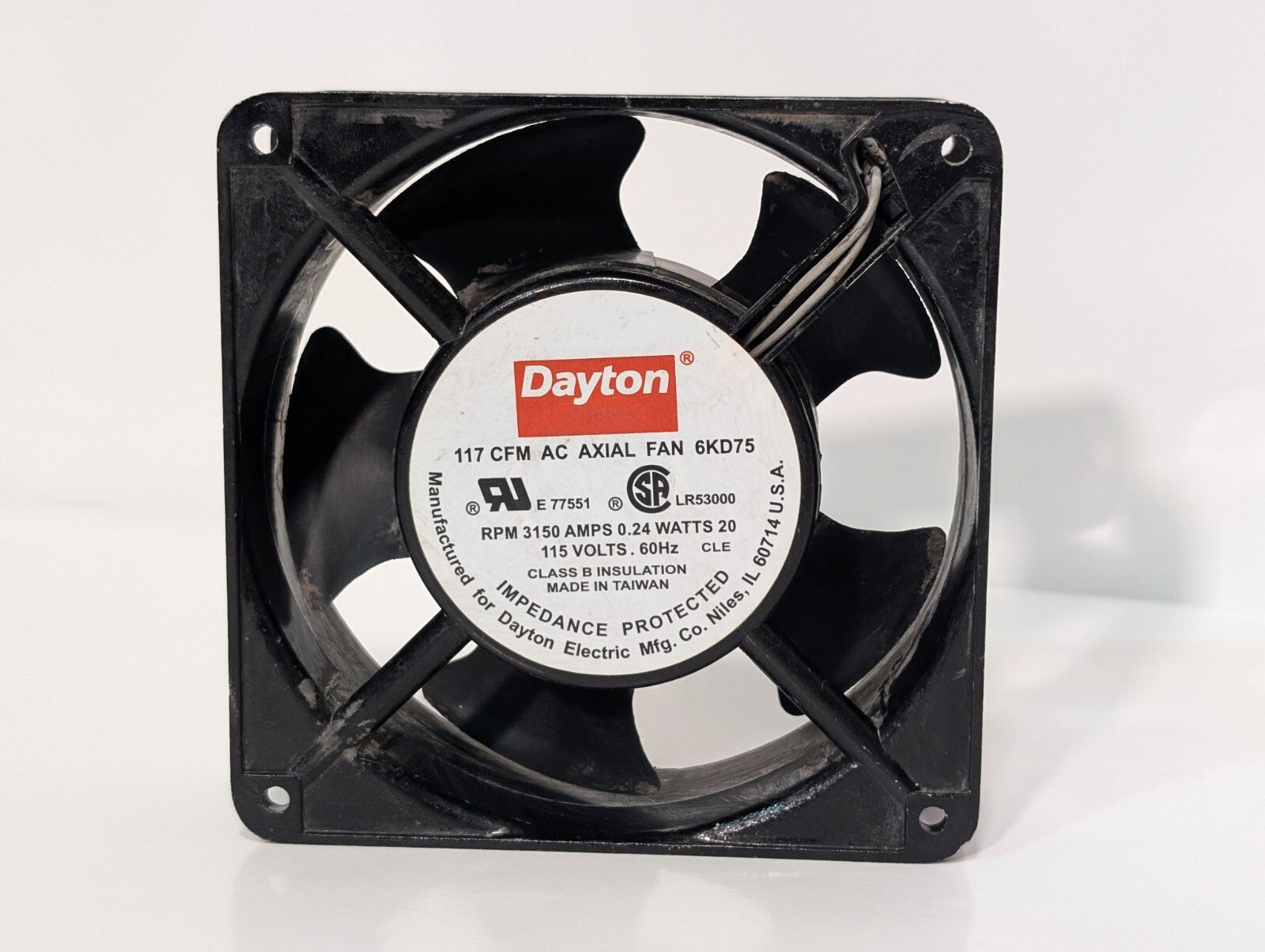 [2] Dayton 6KD75 AC Axial Fan 3150rpm .24 Amps 20 Watts 115 Volts 60hz 117cfm