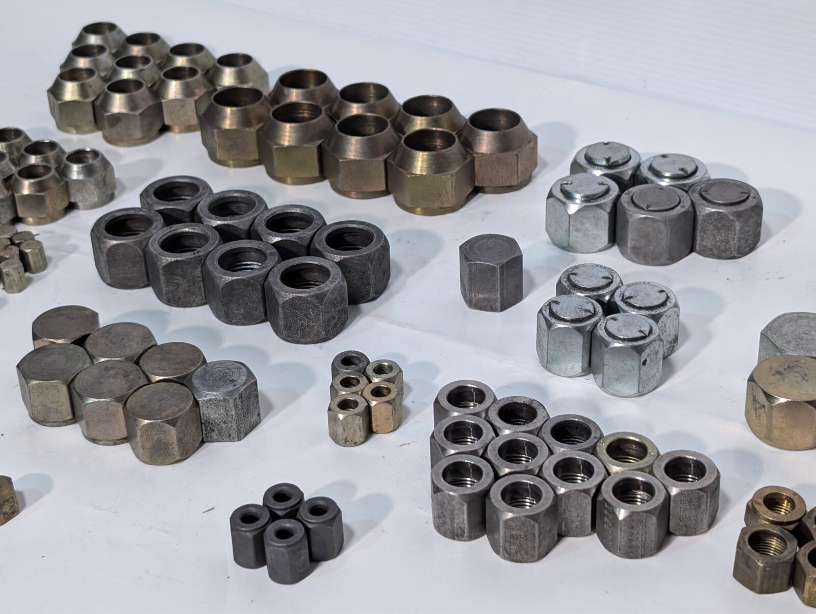 144 Assorted Adapters + Fittings, Hex Nut Lug Nut Bushing Pipe Threader