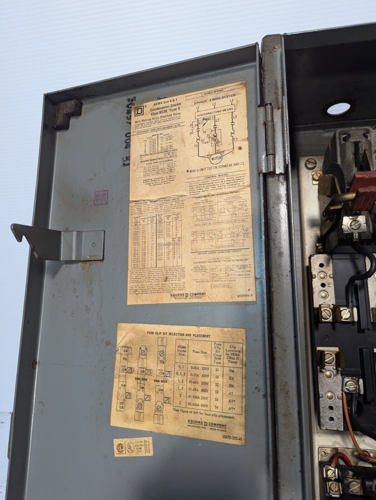 Square D 8538SCG14S combination motor starter, NEMA size 1, 30A - Free Shipping