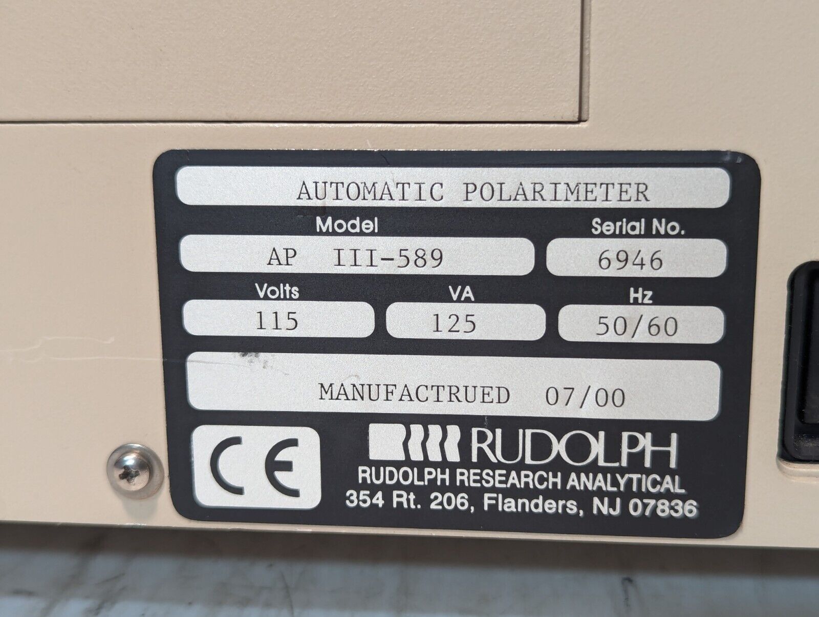 Rudolph Research Analytical AP III-589 AutoPol III Automatic Polarimeter