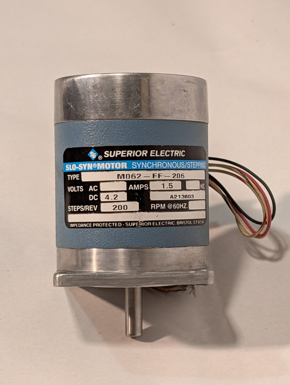 Superior Electric M062-FF-206 Slo-Syn Stepping Motor, 200rpm, 1.5A, 4.2vdc