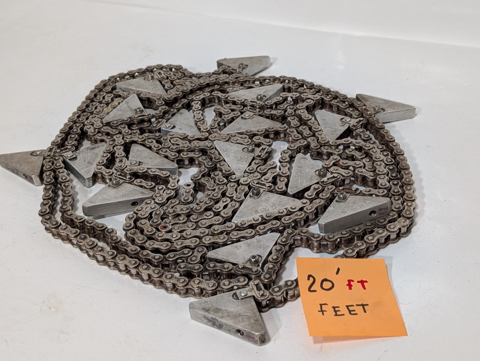 (2) 20' HKK #40 Roller Chain with Triangular Attachments for Conveyor 1/2" Pitch