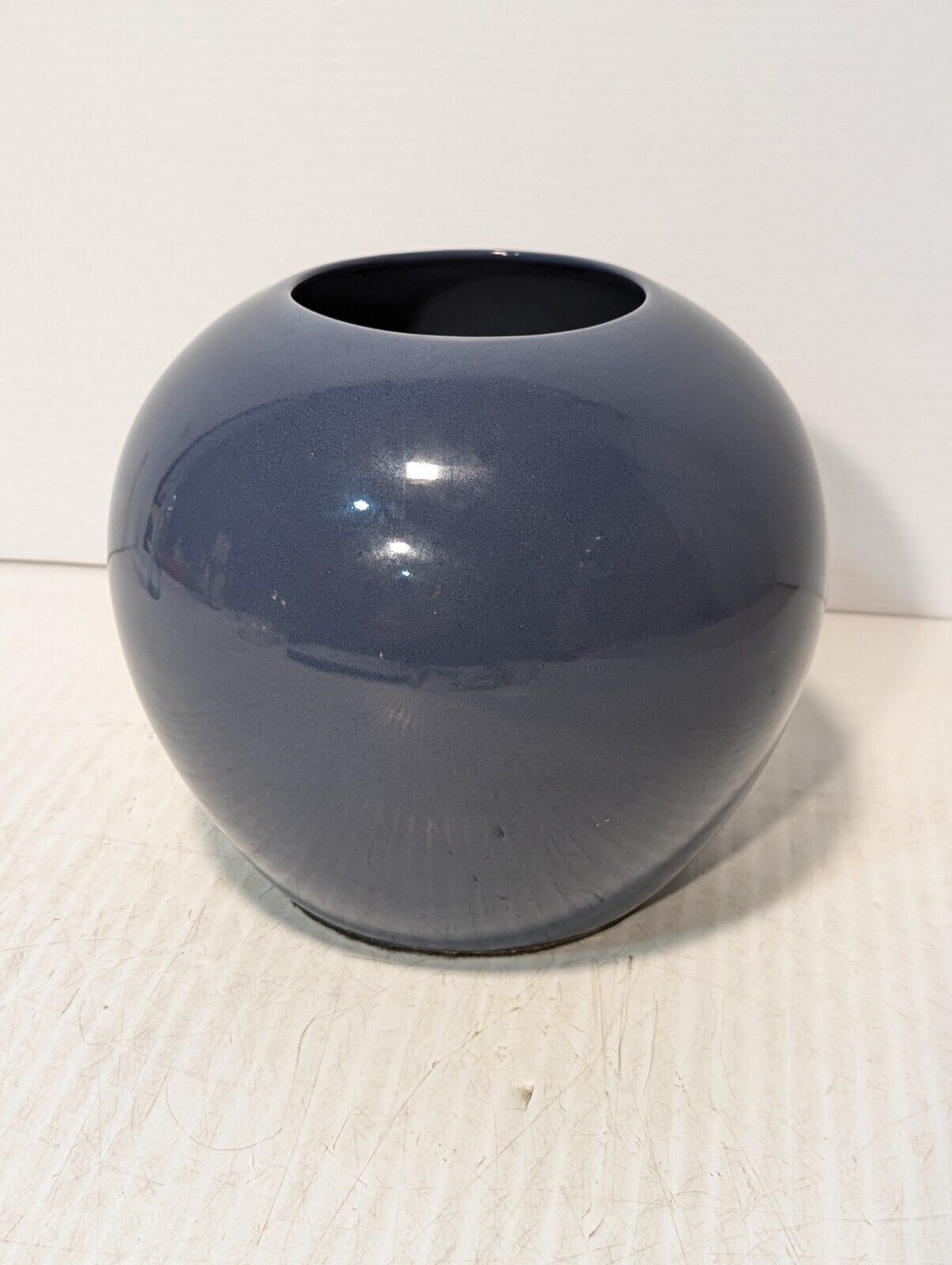 Vintage Post-Modern Blue Sphere Orb Ceramic Planter \ Vase, Haeger Style