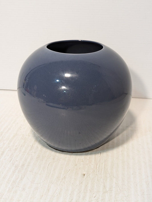 Vintage Post-Modern Blue Sphere Orb Ceramic Planter \ Vase, Haeger Style