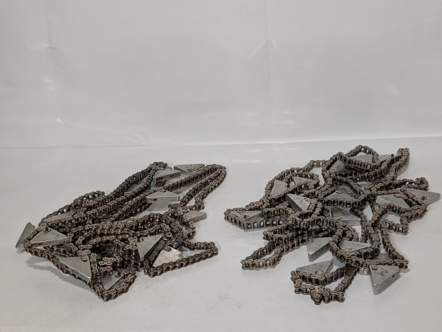 (2) 20' HKK #40 Roller Chain with Triangular Attachments for Conveyor 1/2" Pitch