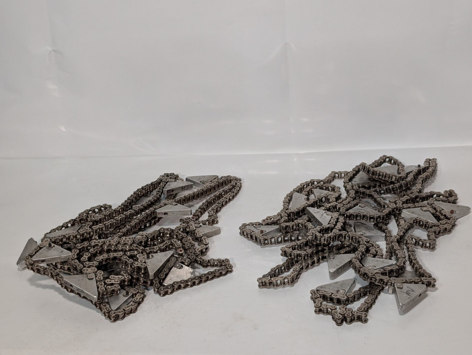 (2) 20' HKK #40 Roller Chain with Triangular Attachments for Conveyor 1/2" Pitch