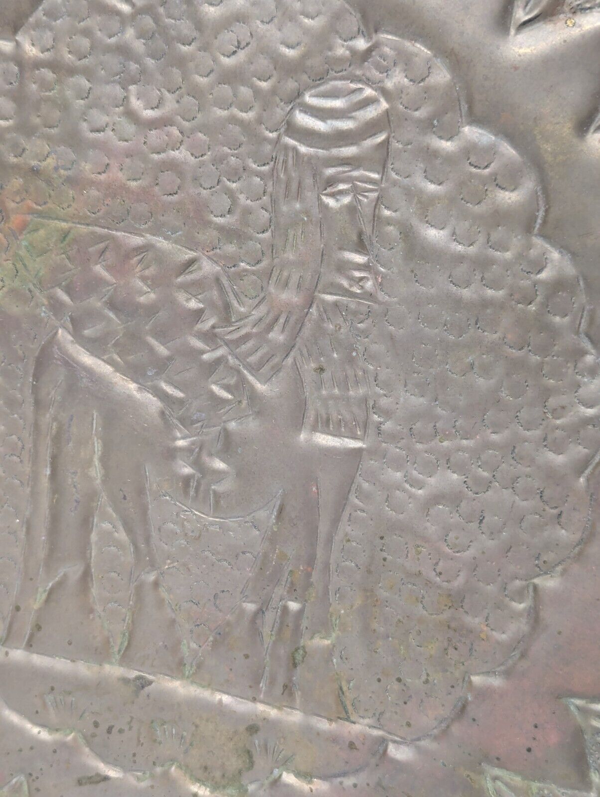 Vintage Large Brass Tray, Embossed with a Winged Centaur, 14.5in - Free Shipping
