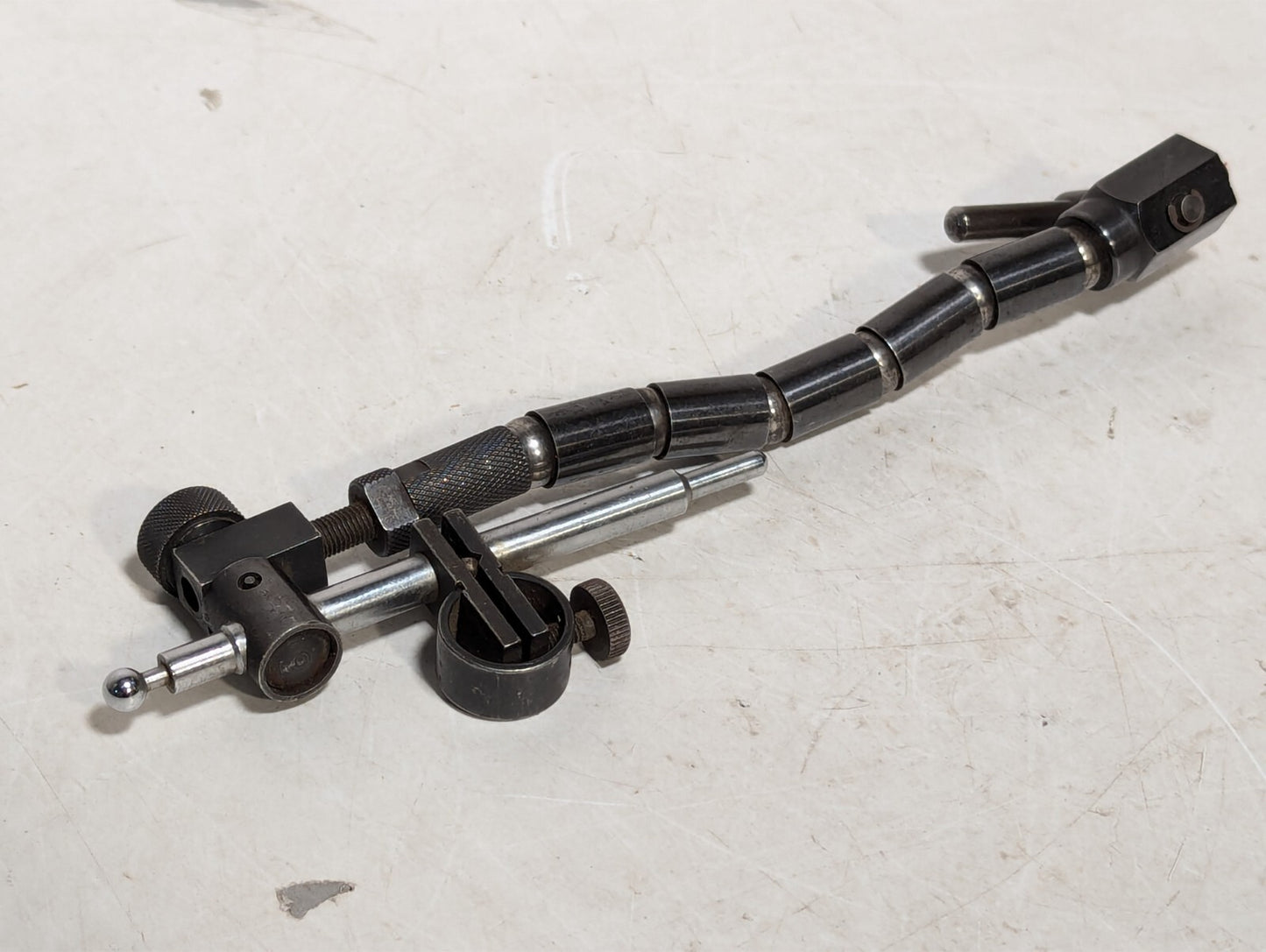 Vintage articulating arm, 6 joints, 5.5 inches long, with mounts as shown