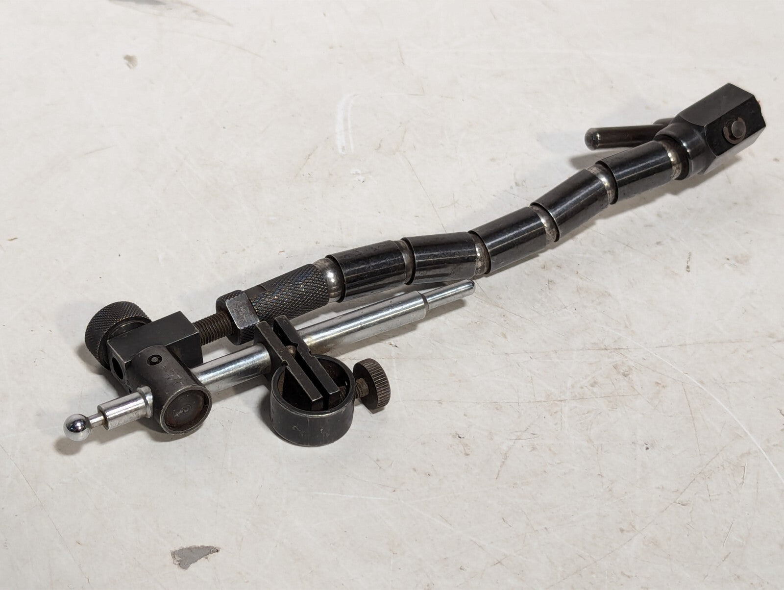 Vintage articulating arm, 6 joints, 5.5 inches long, with mounts as shown