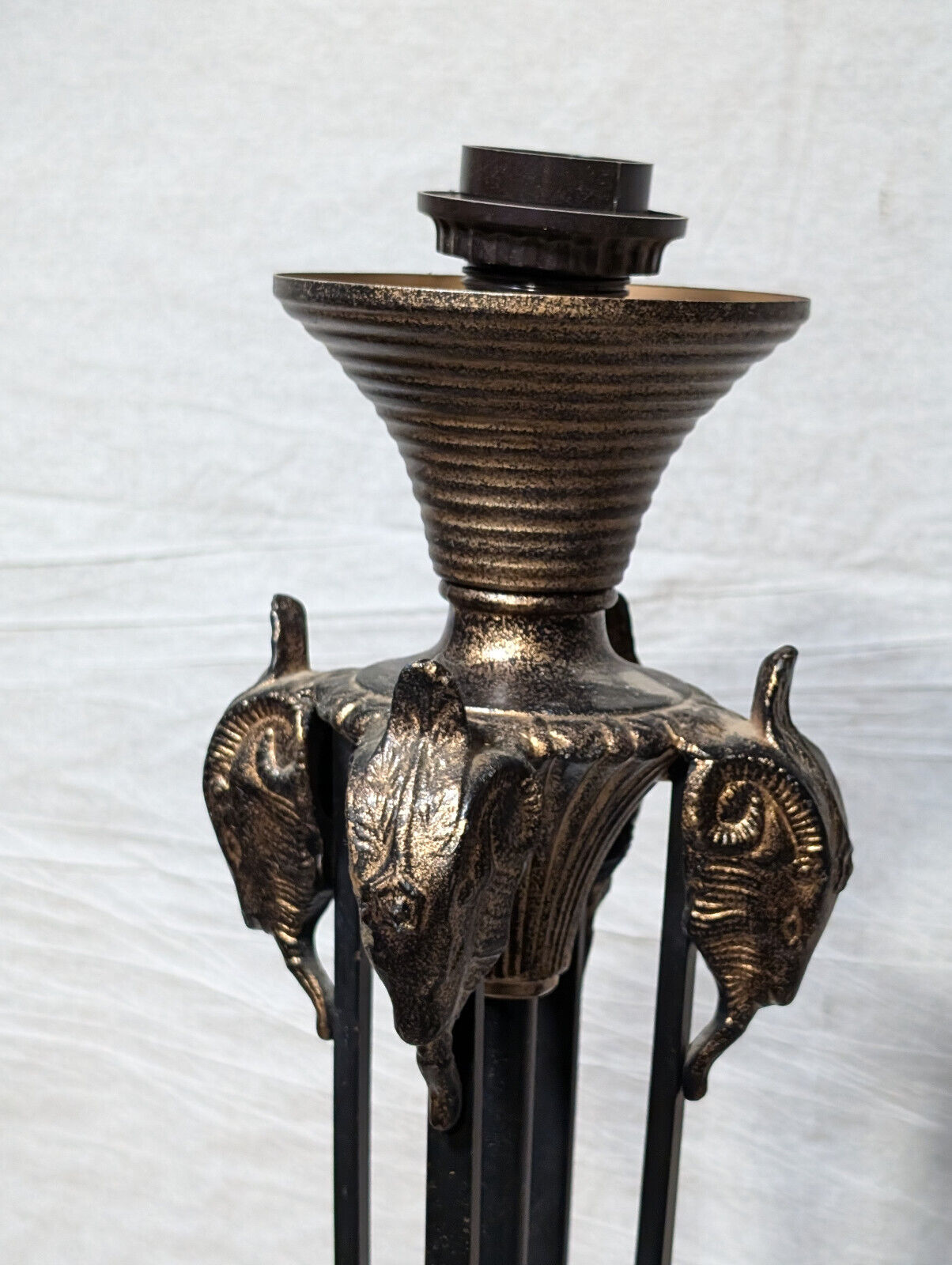 66" Goat Head Torchier Floor Lamp, Kaoyi KFD-5150 Dimmer, Vintage 90s, Brass