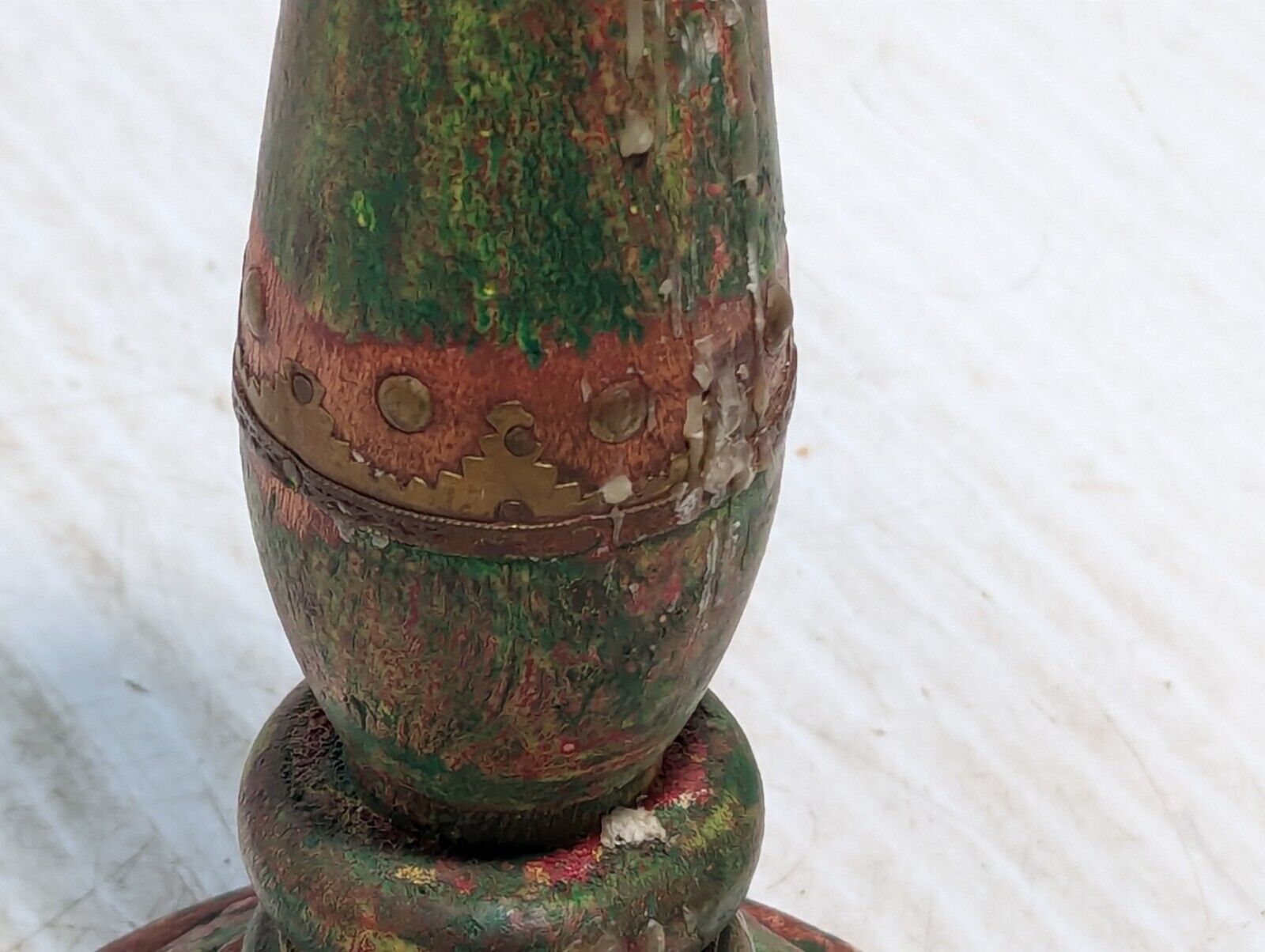 Wooden Carved Candle Holder Rustic Color Finish Vtg Candle Stand, 11"- Free Ship