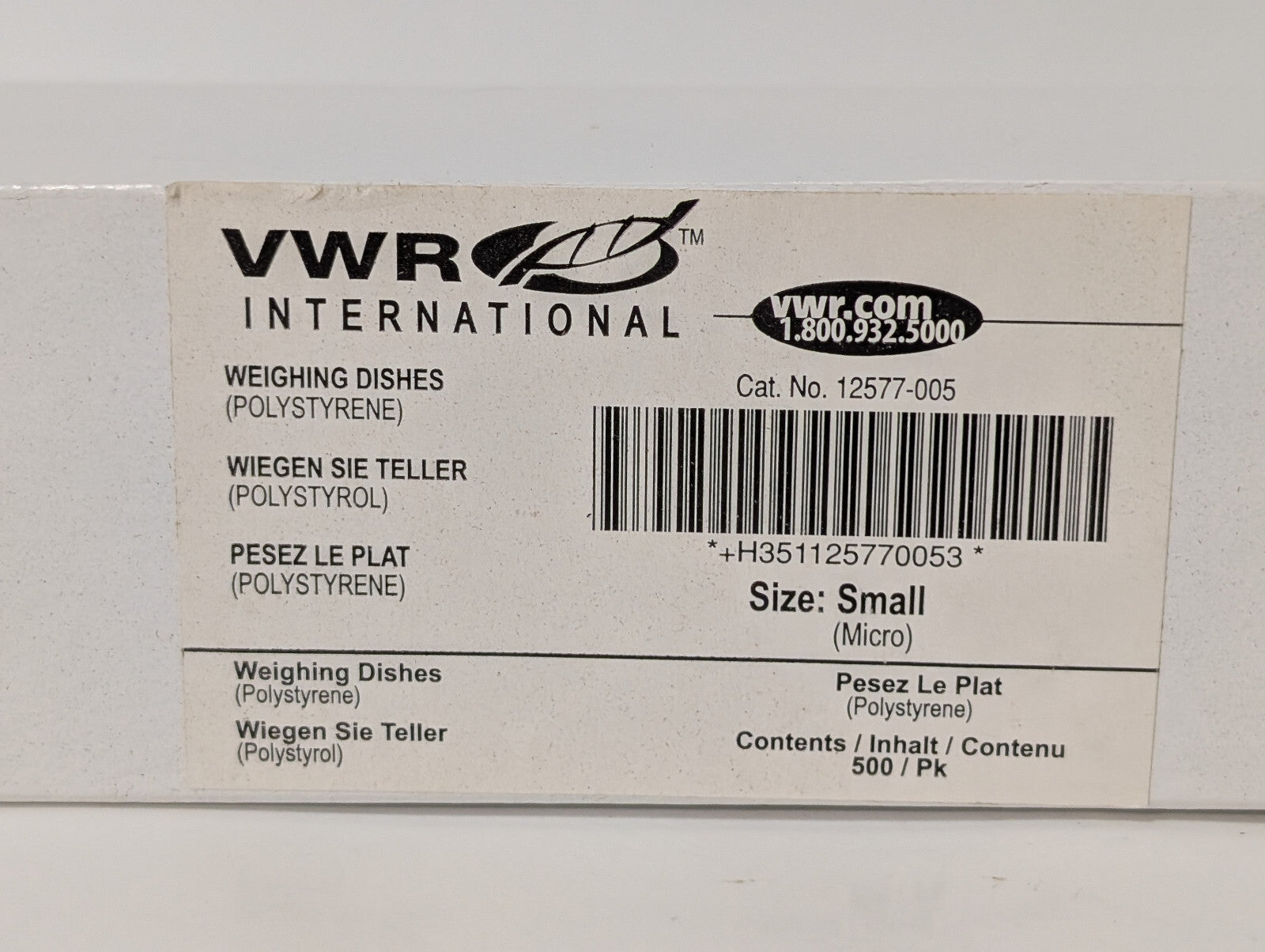 VWR International 12577-005 Small Polystyrene Weighing Dishes, 500 Pack