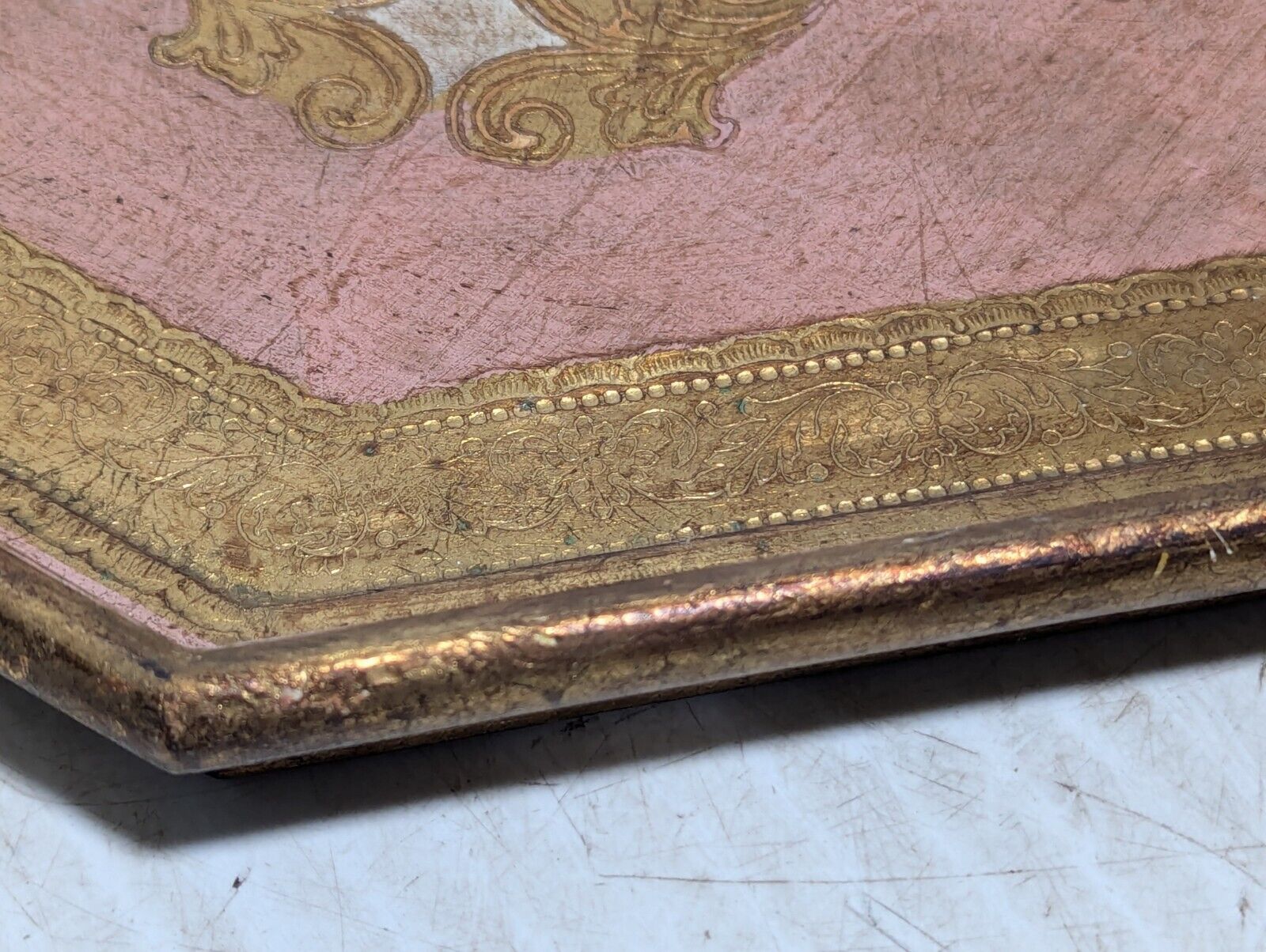 Vintage Wooden Octagonal Tray, Intricately etched and hand painted - Free Ship