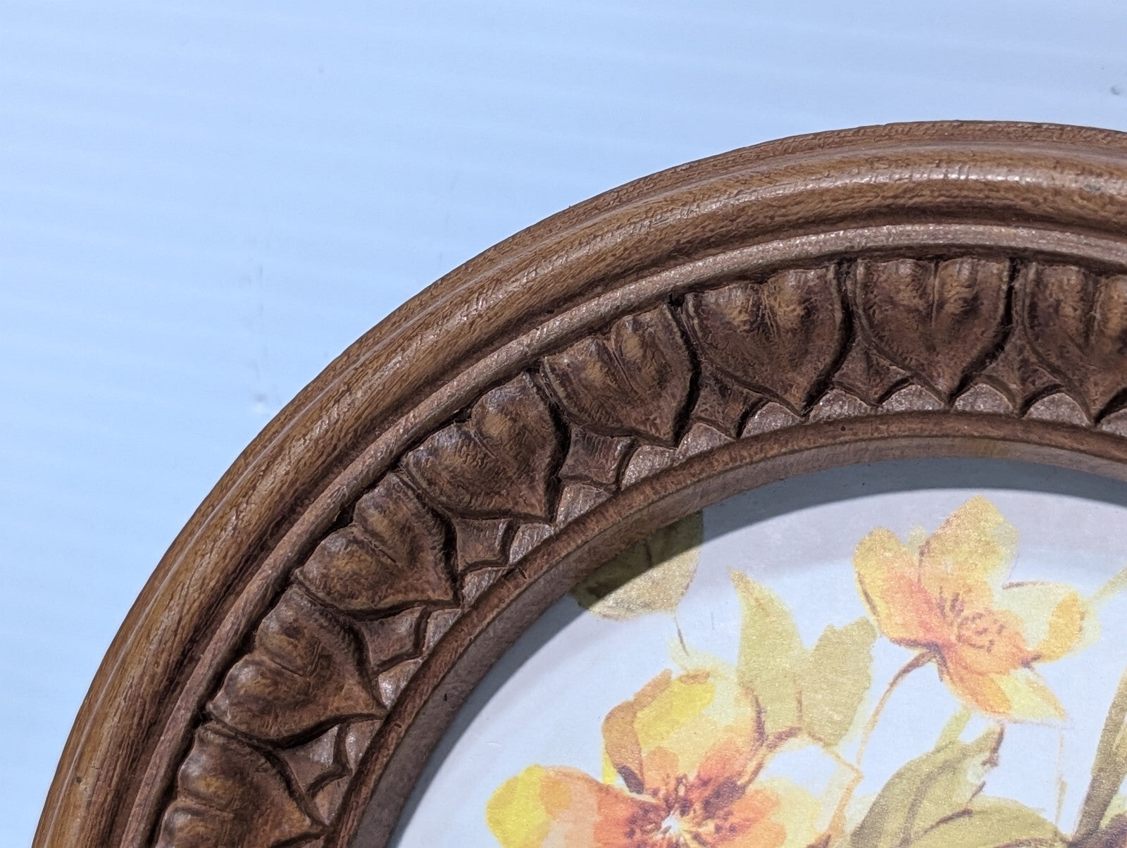 70s Vintage Round 7" Framed Art, Mushroom, Mouse, Raccoon, Woodland, Wildflowers