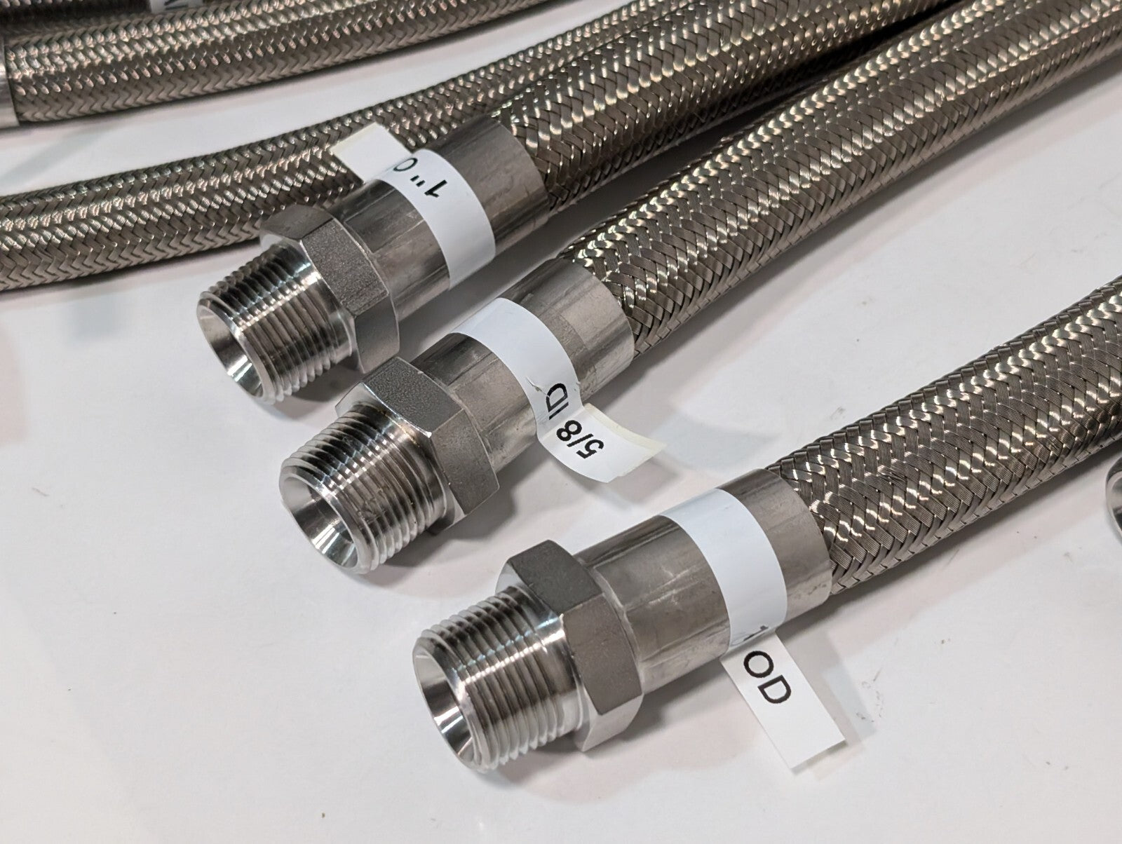 (15) Braided 316 Stainless Steel Flex Hoses, Assorted Lengths Sizes Ports