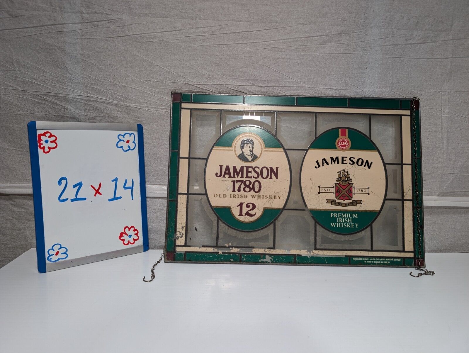 Vintage Jameson Irish Whiskey Faux Stained Glass Hanging Bar Sign