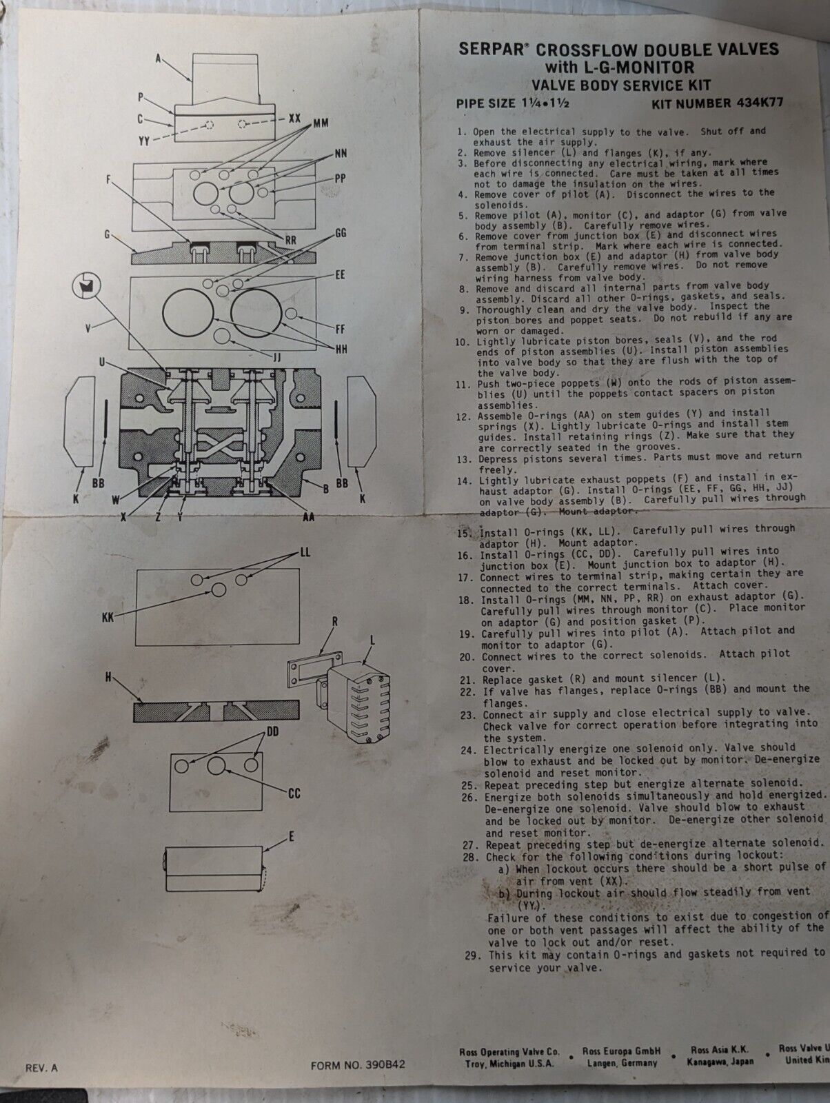 Ross Controls 434K77 Repair Valve Body Service Kit, only includes items shown