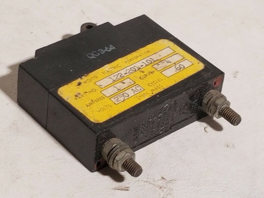 Wood Electric 122-201-101 circuit breaker, 1A, 250VAC, 60Hz, curve 4, 1 pole