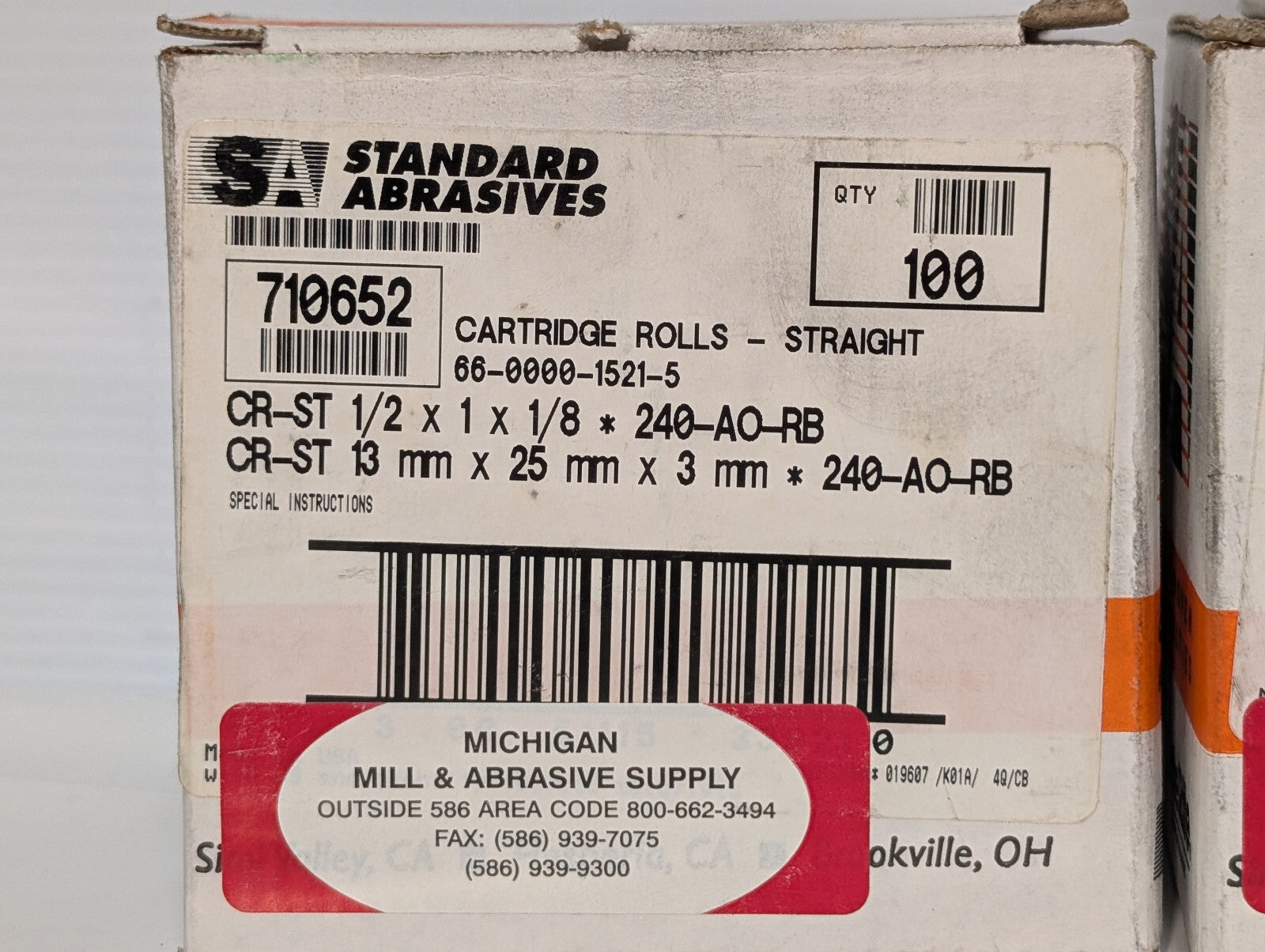 Standard Abrasives 100 Count 710652 Straight Cartridge Rolls, 1/2x1x1/8, 240 AO