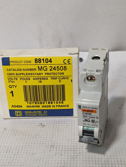 Square D  MG24508 Circuit Breaker, 16A, 277Va-c, Type D, Merlin Gerin