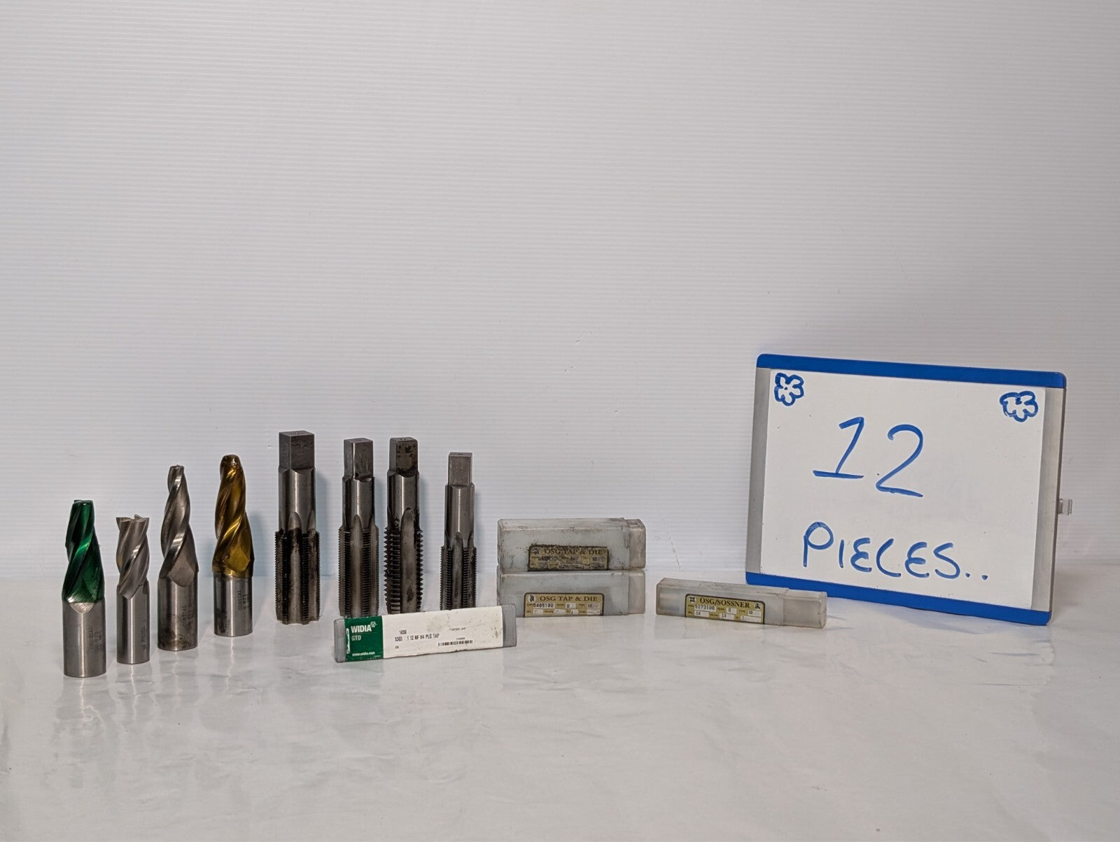 (12) End Mills and Tap, Sossner Widia Conical, See Photos for Specs.