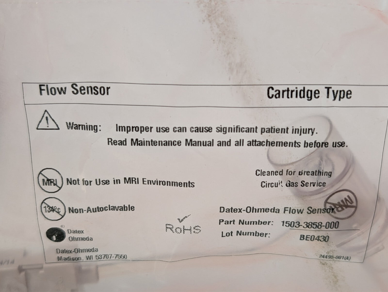 (1) NEW Datex Ohmeda Flow Sensor Part # 1503-3856-000 OEM