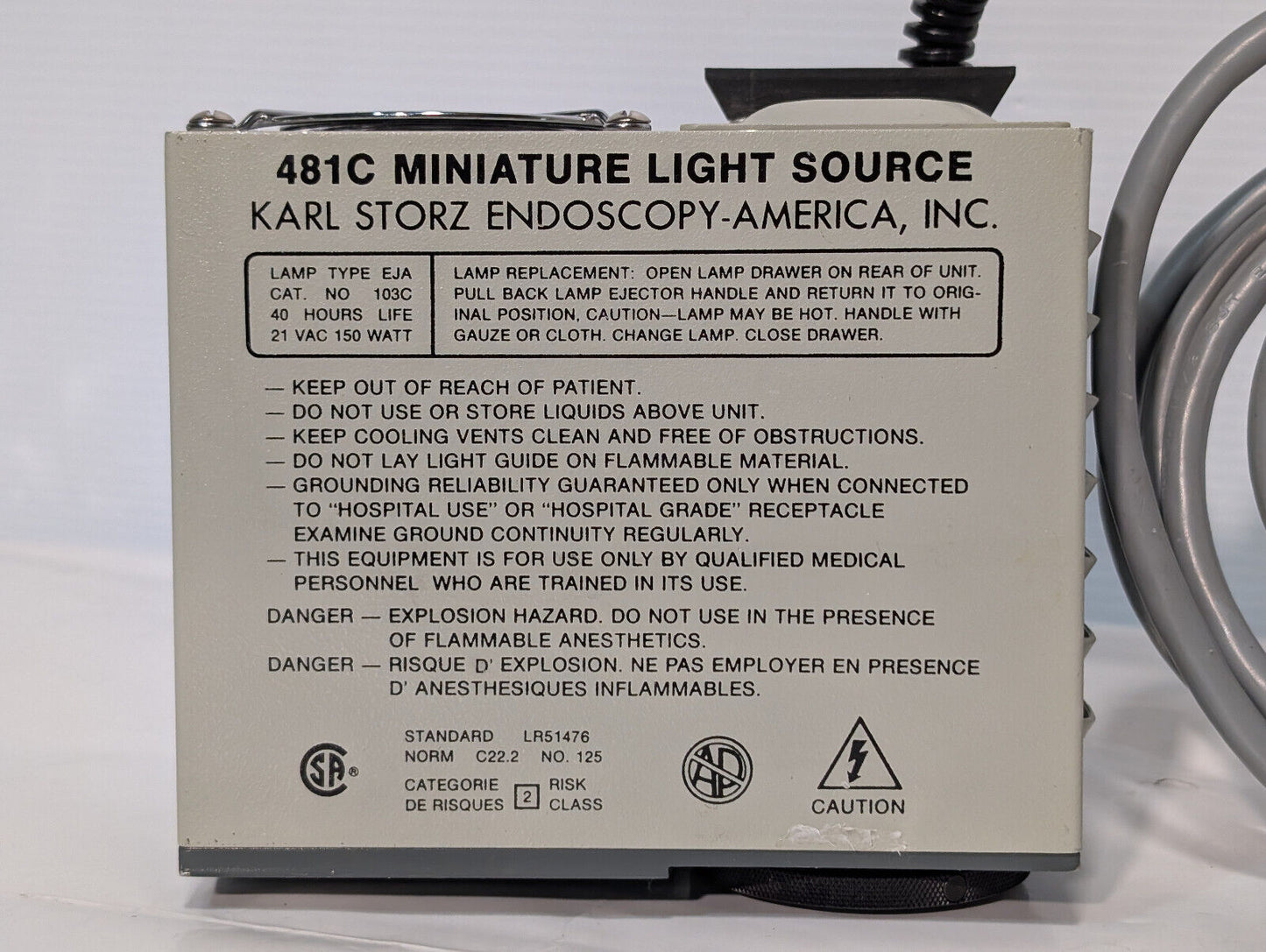 Storz 481C Miniature Lightsource, Endoscopy, 117 VAC, 50/60 Hz, Made in USA