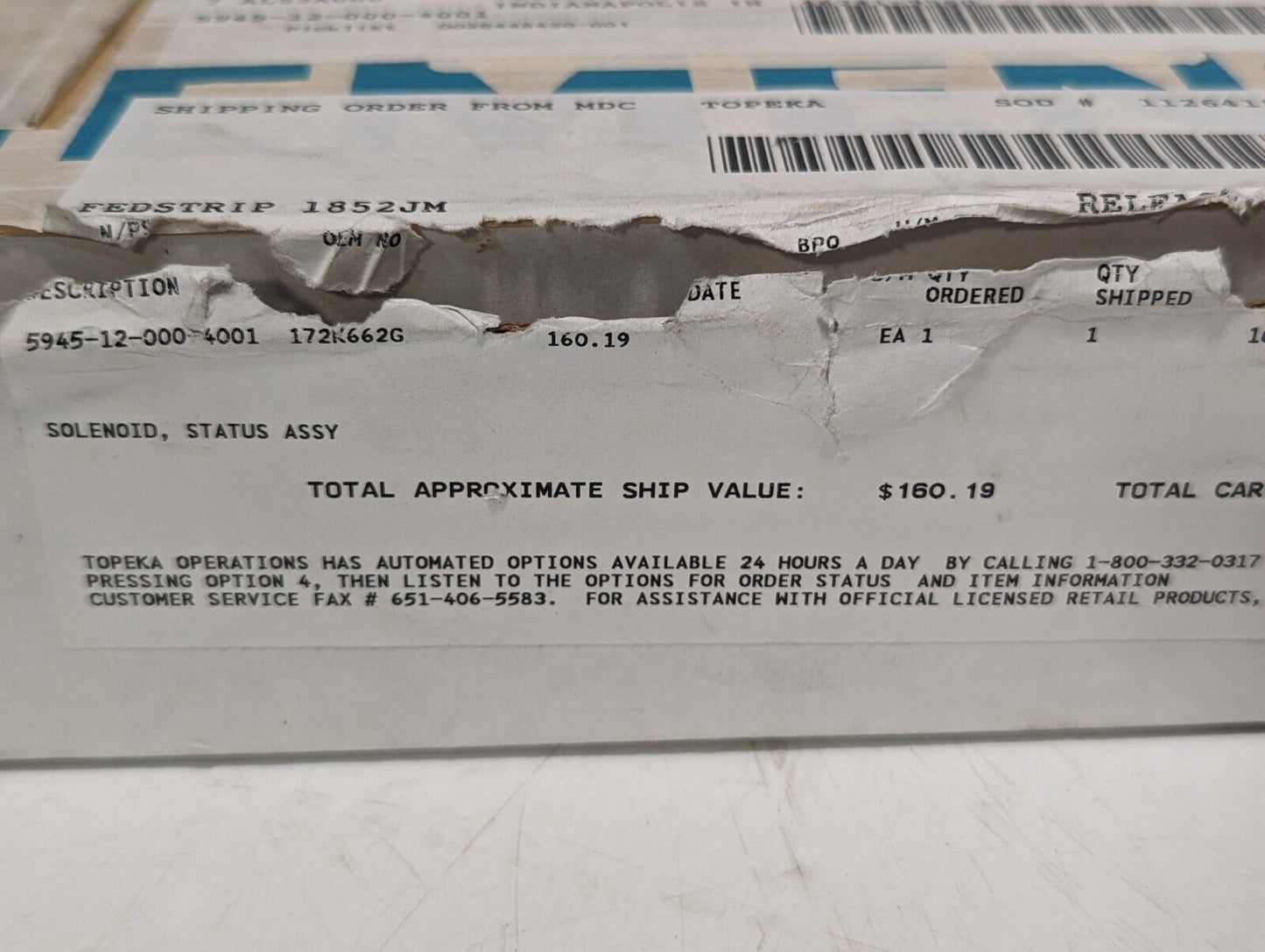 5945-12-000-4001 172K662G Solenoid Status Assembly - Free Shipping