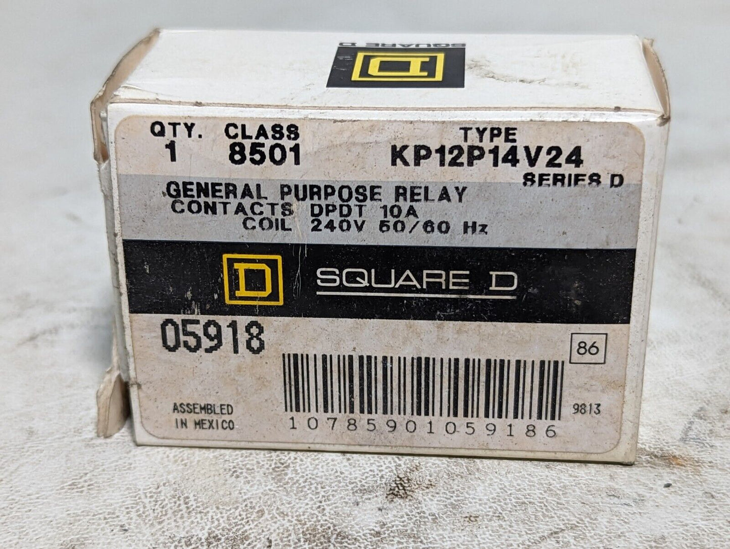 Square D KP12P14V24 general purpose relay, contacts DPDT 10A, coil 240VAC, 50/60