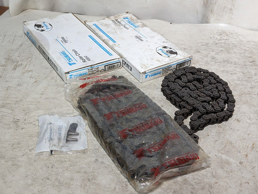 Two boxes of Tsubaki RS50 roller chain, 10 ft: one new old stock, one partial